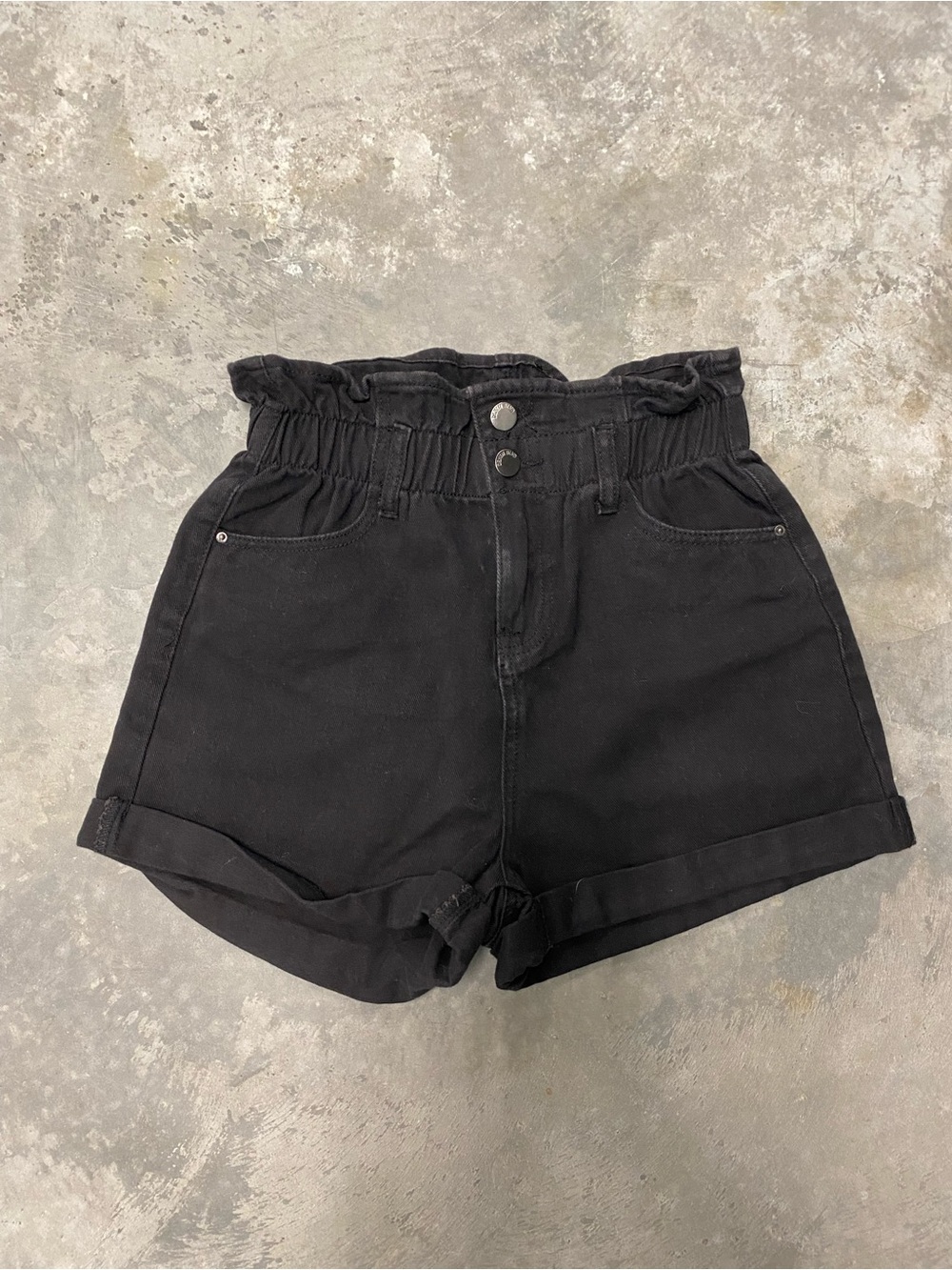Vintage Style High-Waist Black Paperbag Shorts